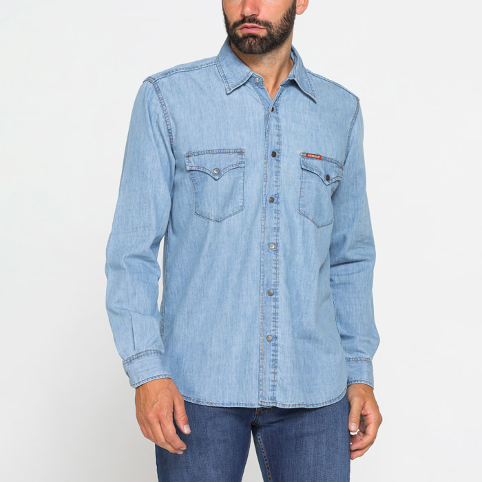 CAMICIA MODELLO WESTERN IN DENIM LEGGERO DA 7 oz.
