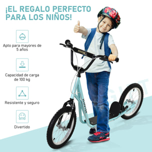 Patinete para Niños +5 Años, Patinete Infantil de 2 Ruedas, con Manillar Ajustable en Altura, 2 Neumáticos de Caucho Inflable, Doble Freno, Carga 100 kg, 139x58x90-96 cm, Azul Claro