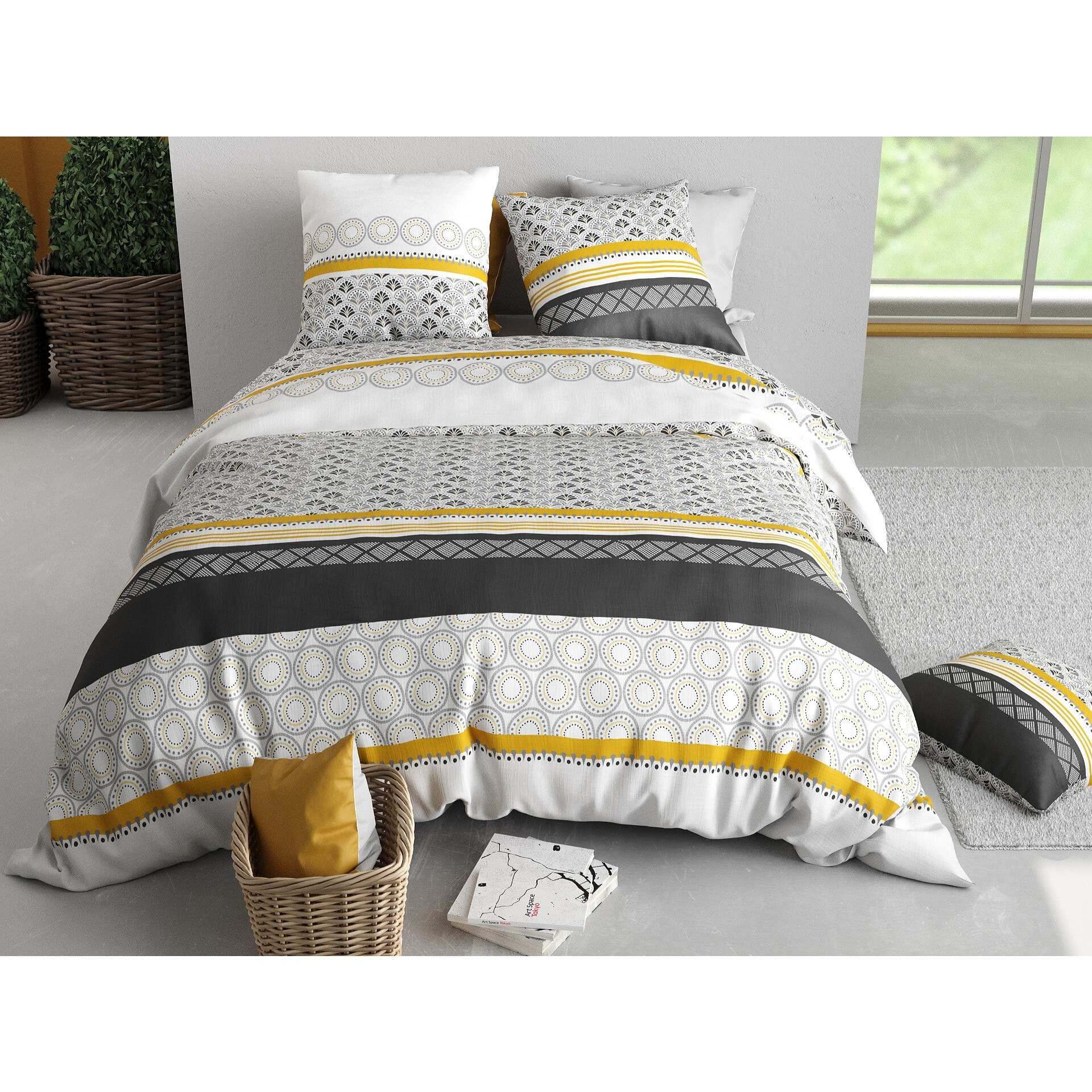 Parure housse de couette 100% coton 57fils + 2 taies