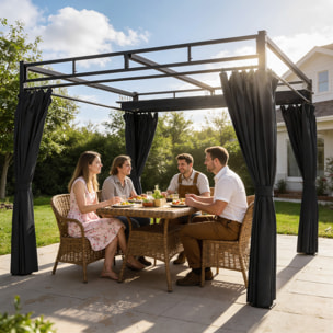 Pérgola de Jardín 3x3 m con Techo Retráctil y 4 Cortinas, Cenador de Jardín con Protección UV30+, Impermeable, Estructura Metálica, Pabellón para Patio, Terraza, Exterior, Gris Oscuro
