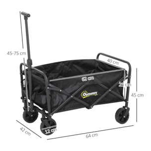 Carro Playa con Ruedas Carro de Jardín Plegable con Asa Telescópica Ajustable 2 Bolsas de Almacenaje Carga 120 kg Carrito Transporte para Todo Terreno Jardín Campaña Compra Negro