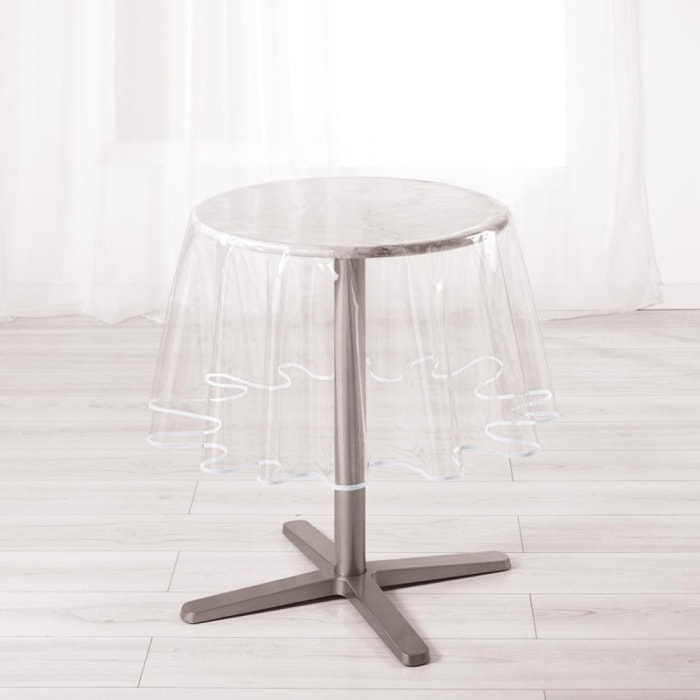 Nappe ronde  transparente ourlet coloré - Blanc