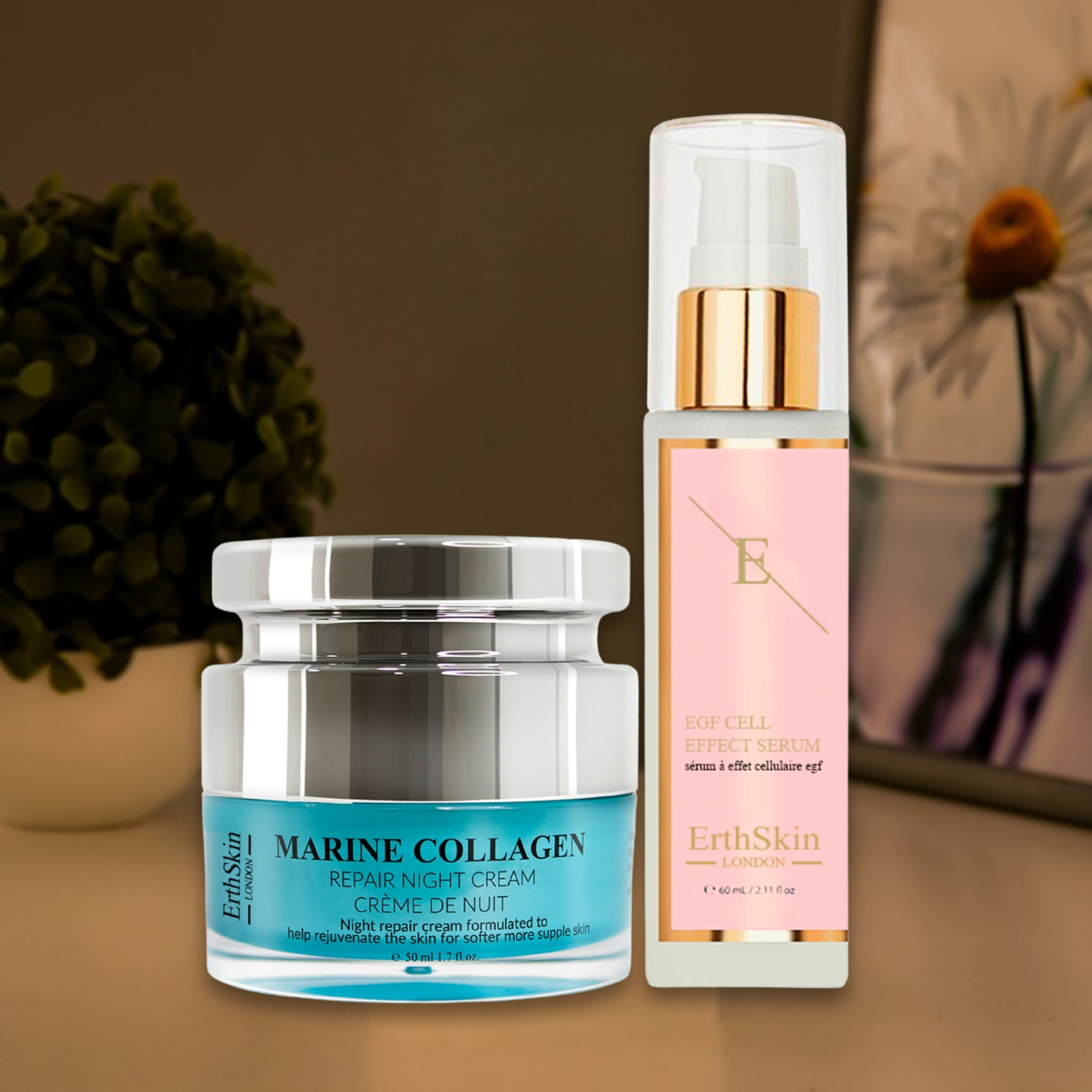 SERUM EFECTO CELULAR EGF +Crema de Noche de Colágeno Marino