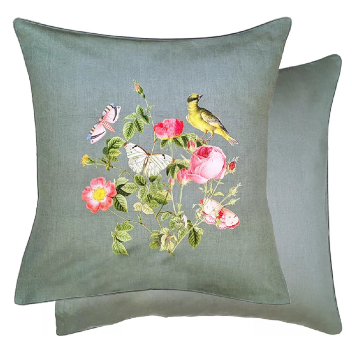 Taie d'oreiller Roseraie gris vert