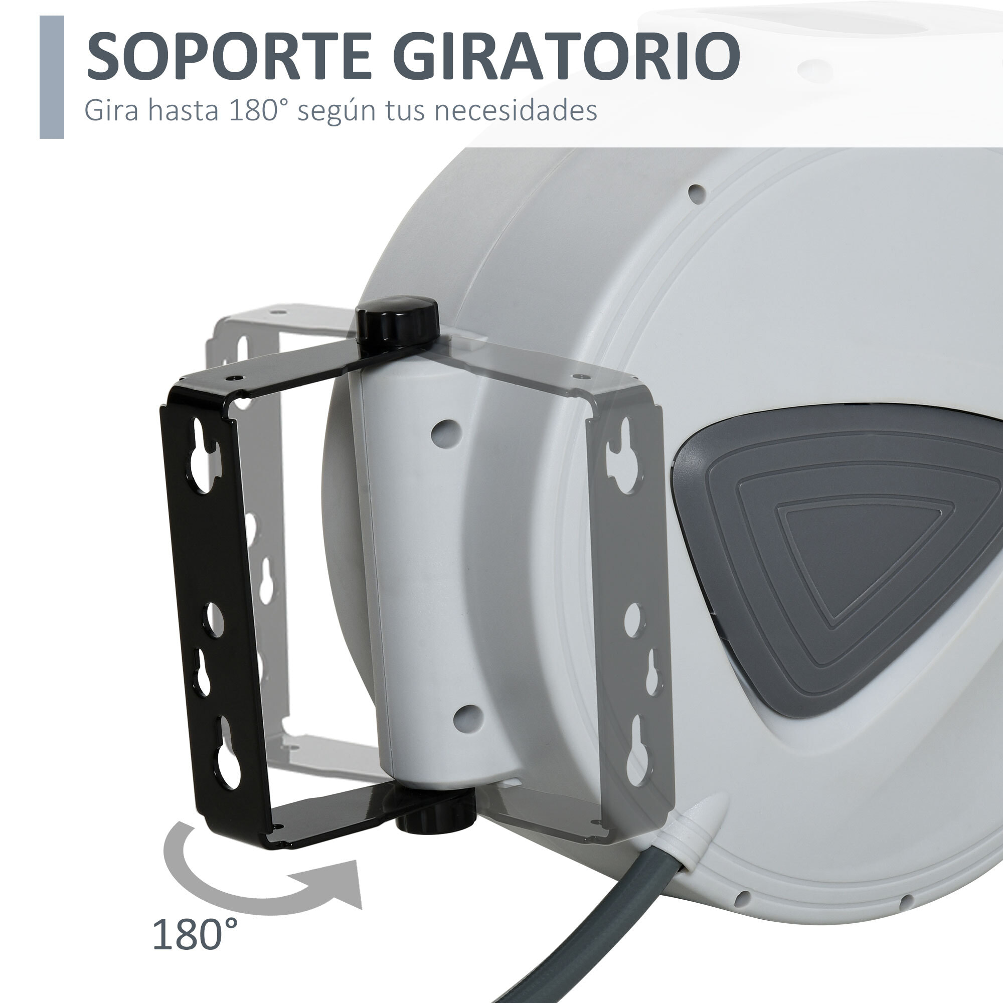 Carrete de Manguera de Aire Comprimido Automático de 10 m Conector de 1/4'' BSP con Soporte para Pared Giratorio 180° Diámetro Interno 8x12 mm Gris