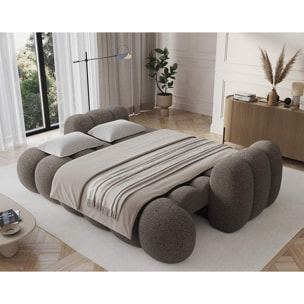 Dorian - Canapé droit 3 places bubble convertible avec coffre en tissu bouclette - Gris