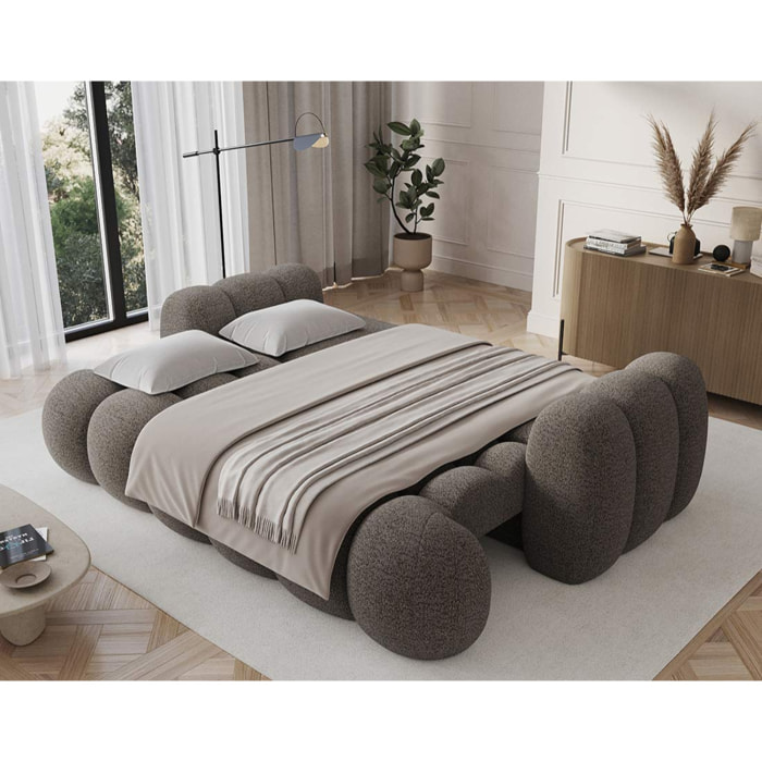 Dorian - Canapé droit 3 places bubble convertible avec coffre en tissu bouclette - Gris