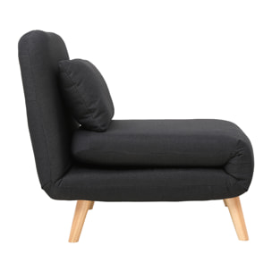 Fauteuil convertible scandinave en tissu gris foncé et bois noir AMIKO