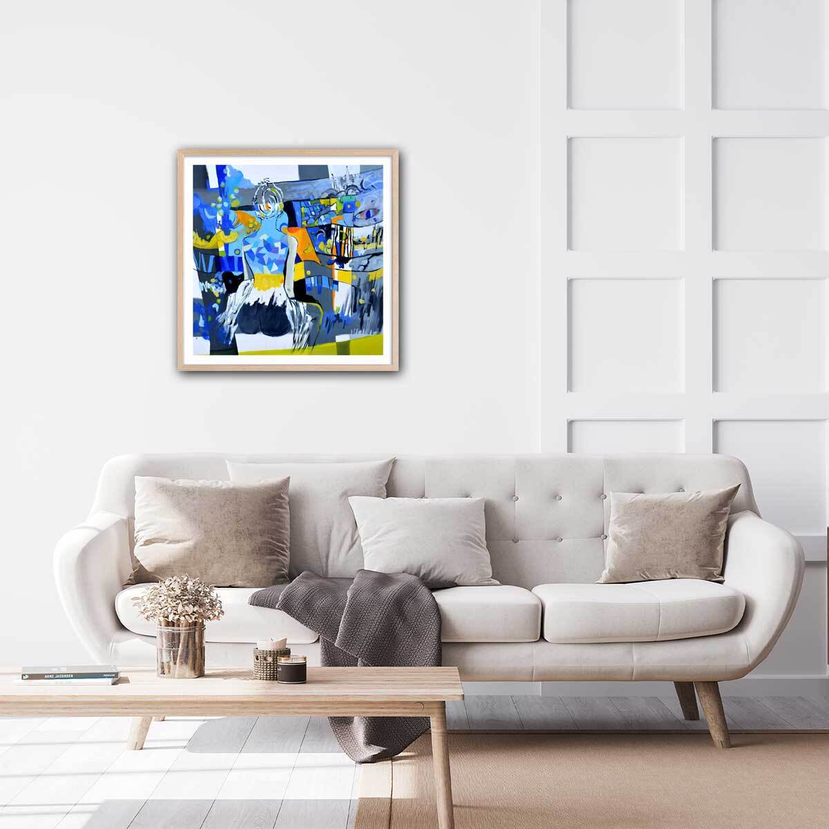 Affiche collage nu cubique Affiche + cadre en bois - Chêne