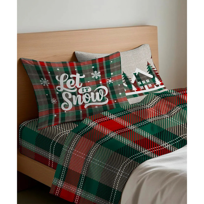 Coppia Federe per cuscini letto SNOW 100% Cotone e Made in Italy baita tema natalizio
