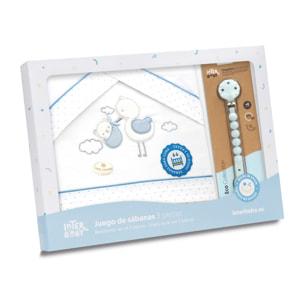 Triptico Cuna Cigueña Oso + Broche Bco/Azul