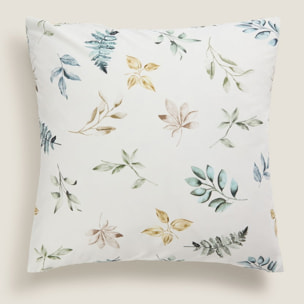 Funda cojín algodón hojas en rama Folo color verde 100% Algodón percal