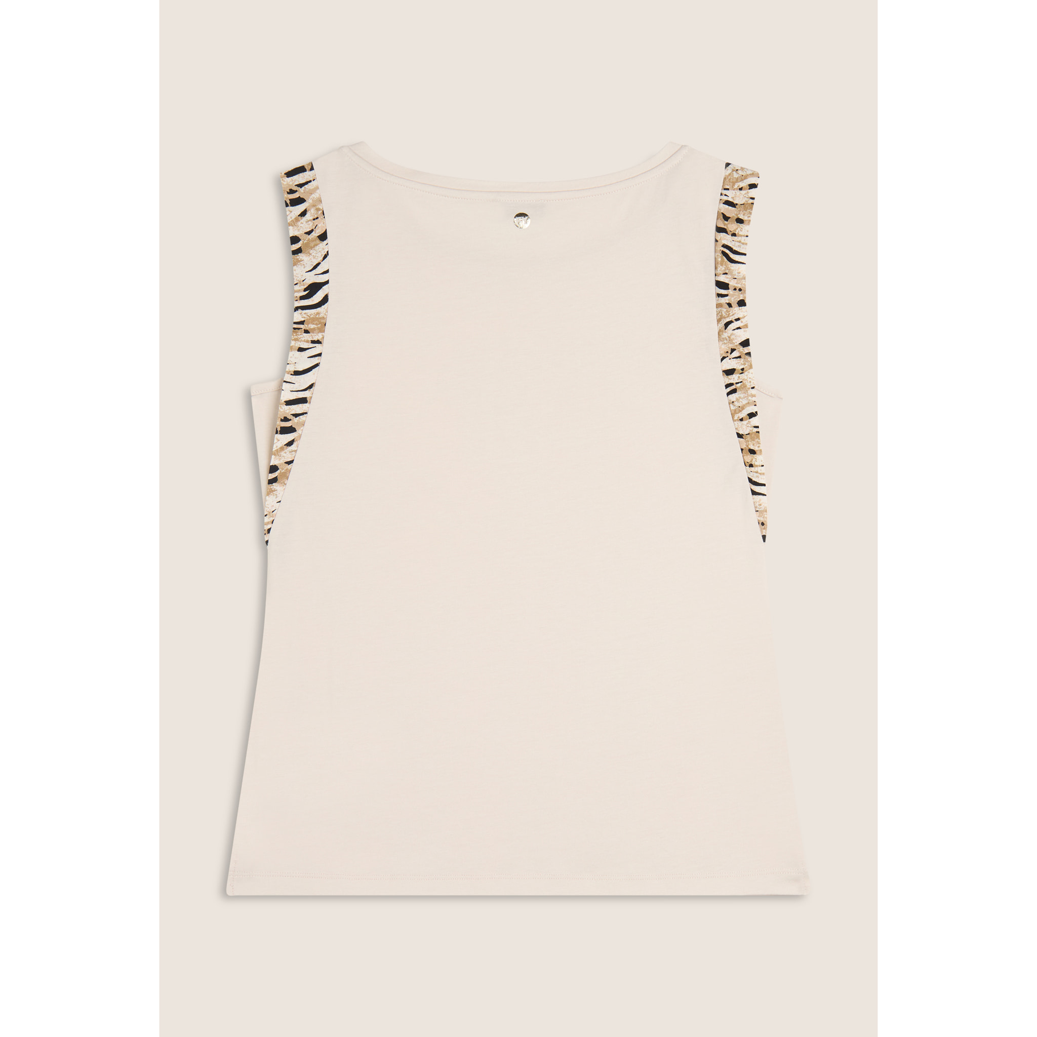 T-shirt senza maniche con dettagli dorati e animalier