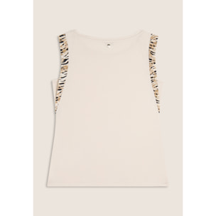 T-shirt senza maniche con dettagli dorati e animalier