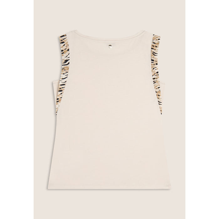 T-shirt senza maniche con dettagli dorati e animalier