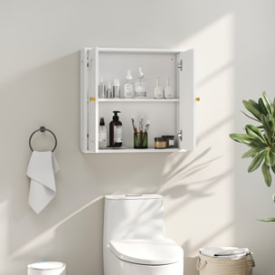 Armario de Baño de Pared Mueble de Baño Colgar con Estantes 2 Puertas con Diseño de Arco Tiradores Dorados 60x20x60 cm Blanco