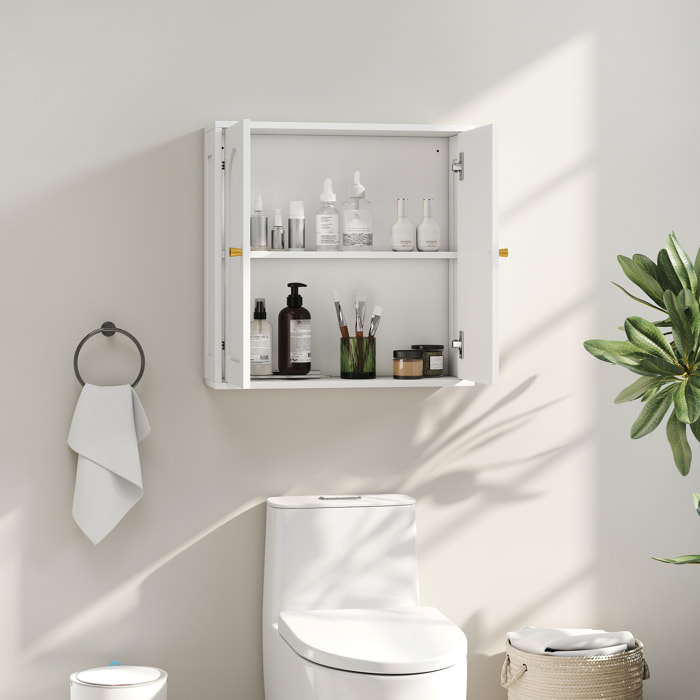 Armario de Baño de Pared Mueble de Baño Colgar con Estantes 2 Puertas con Diseño de Arco Tiradores Dorados 60x20x60 cm Blanco