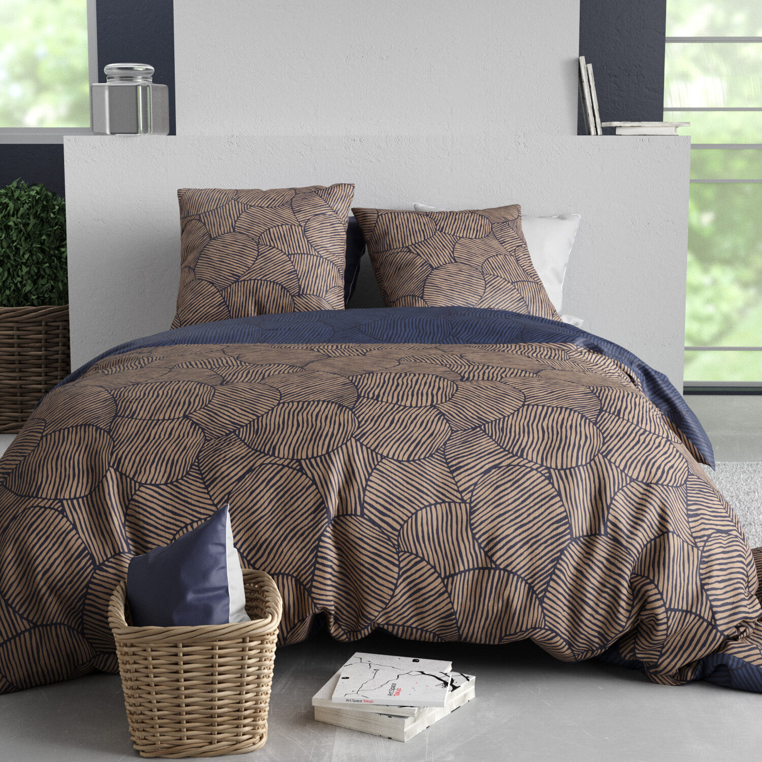 Parure housse de couette imprimé 100% coton - ninon - bleu