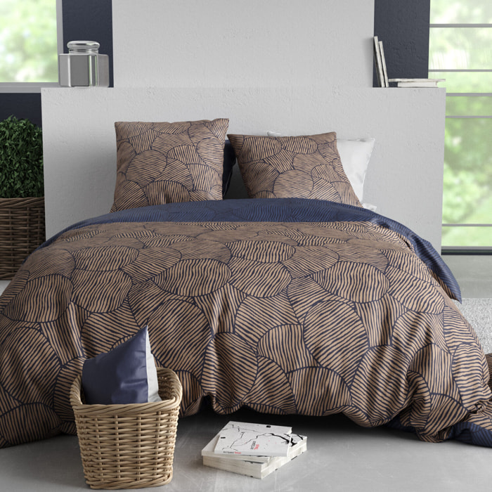 Parure housse de couette imprimé 100% coton - ninon - bleu