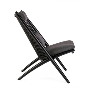 Set di 4 poltrone ALOHA in alluminio nero e intreccio di corda nero, con cuscini