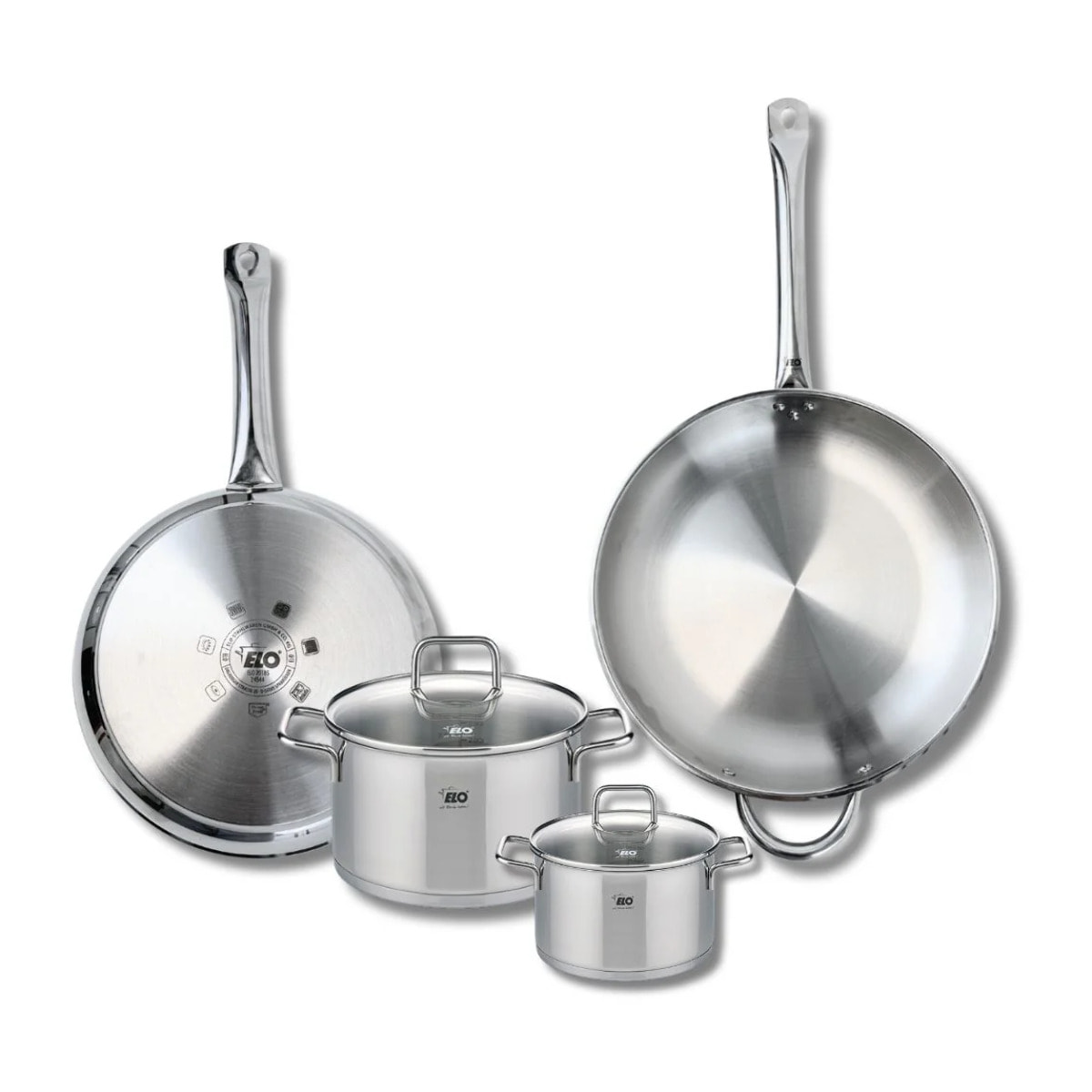Ensemble de 2 Poêles de cuisson 28 et 32 cm et 2 faitouts 14 et 20 cm Elo Profi Citrin