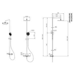 Ensemble bain/douche 3 jets avec mitigeur thermostatique de baignoire + douche de tête + douchette à main, chrome (SATSSTVK)