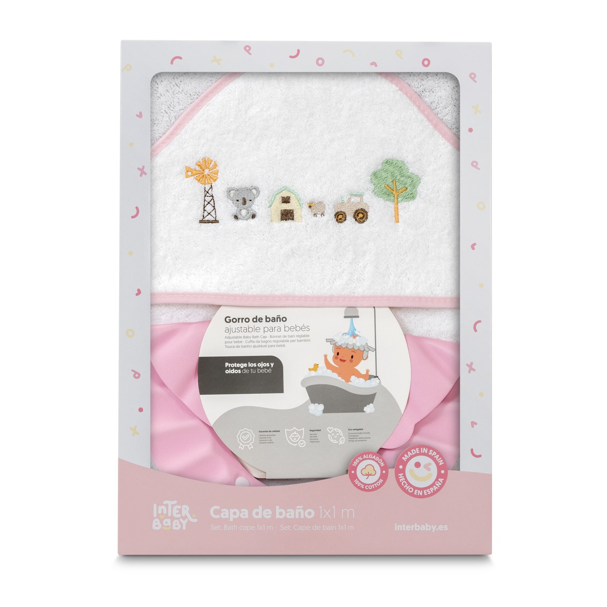 Capa Baño 1X1 Mod Granja Koala+ Gorro Bco/Rosa