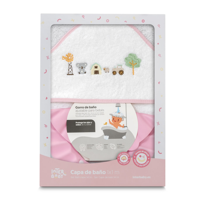 Capa Baño 1X1 Mod Granja Koala+ Gorro Bco/Rosa
