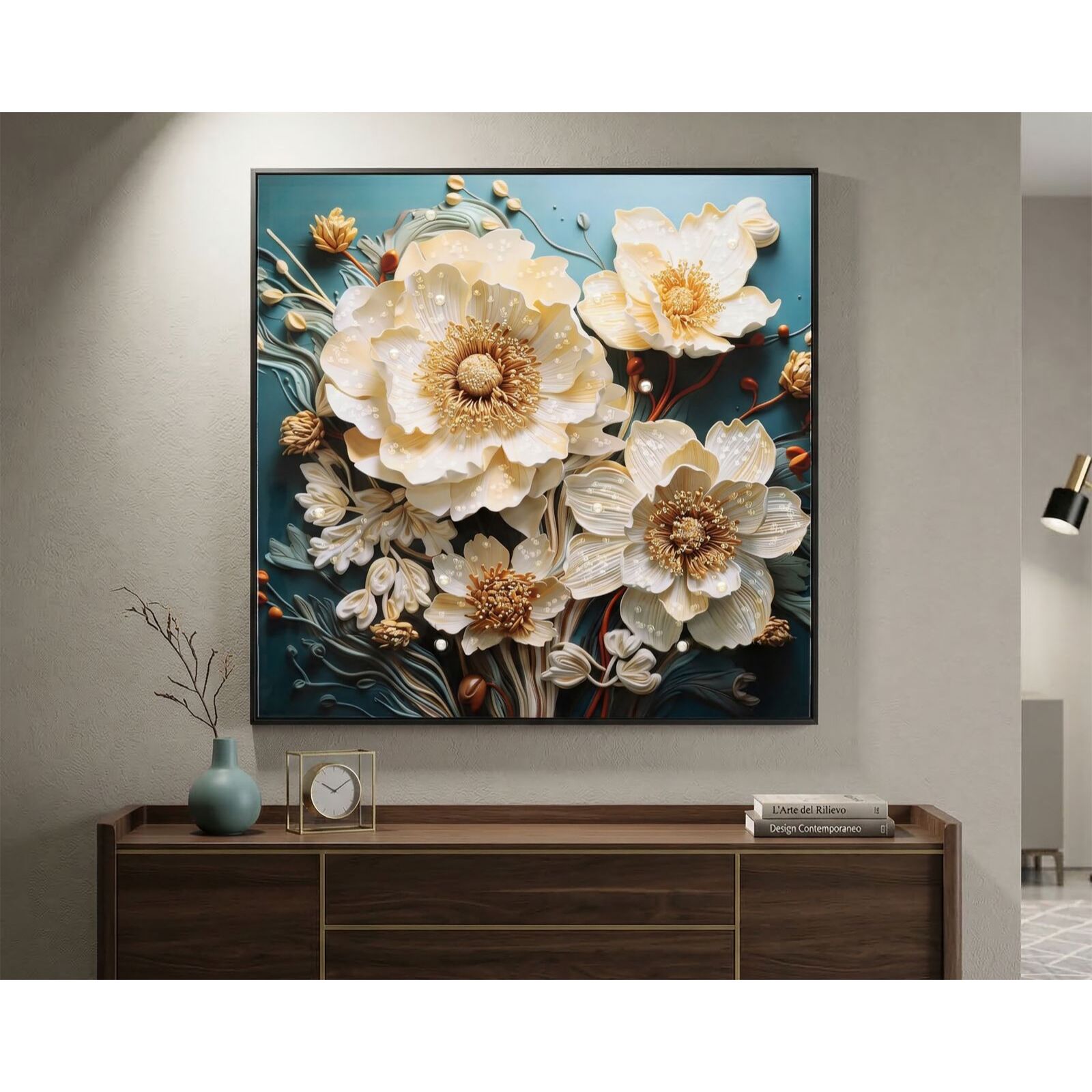 DIPINTO SU TELA LACCATO NARCY -B- C/CORNICE CM 82X4X82