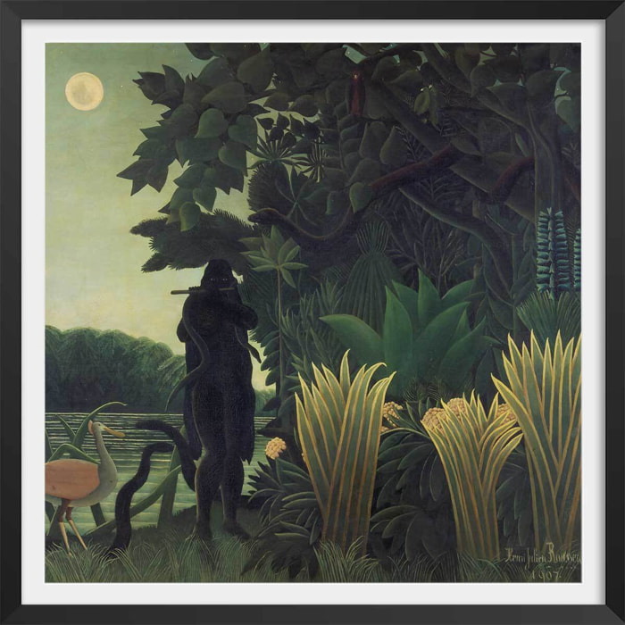 Poster La charmeuse de Serpents - Henri Rousseau Affiche + cadre en bois - Noir