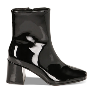 Botines de charol negro hasta el tobillo, tacón de 7 cm