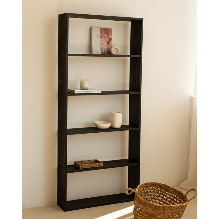 Estantería de madera maciza tono negro con 4 estantes Alto: 182 Largo: 80 Ancho: 20