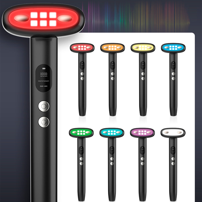 Bastone di bellezza con trattamento EMS, effetto compressa calda e luminoterapia a 9 colori.