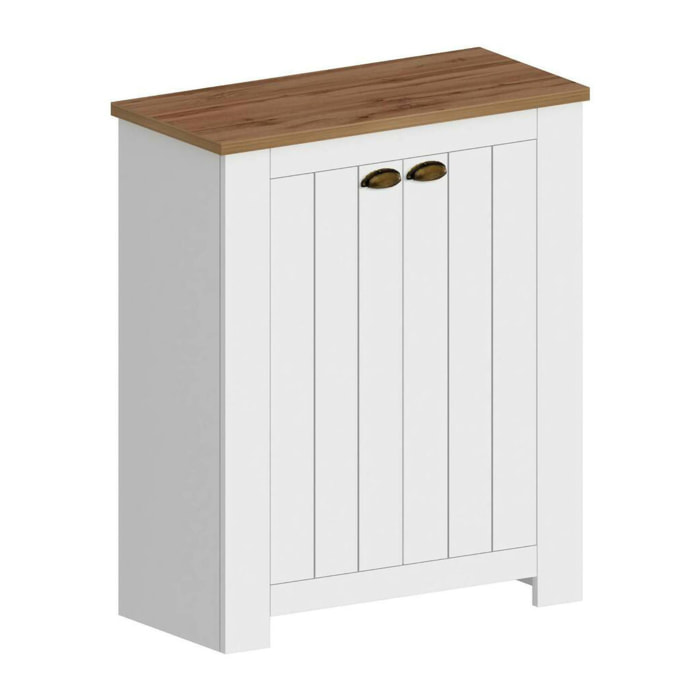 Scarpiera Adriatica, Porta scarpe salvaspazio a 2 ante, Armadio multifunzione da ingresso, 84x42h100 cm, Bianco e Rovere