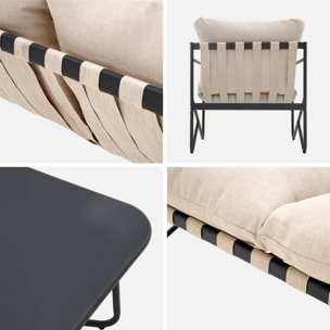 Salon de jardin 4 places avec table en métal. avec des sangles. anthracite