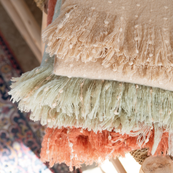 Chemin de lit / Étole aspect mohair à pois - Vert