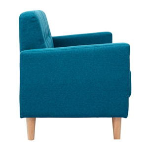 Canapé scandinave 2 places en tissu bleu canard et bois clair MOON