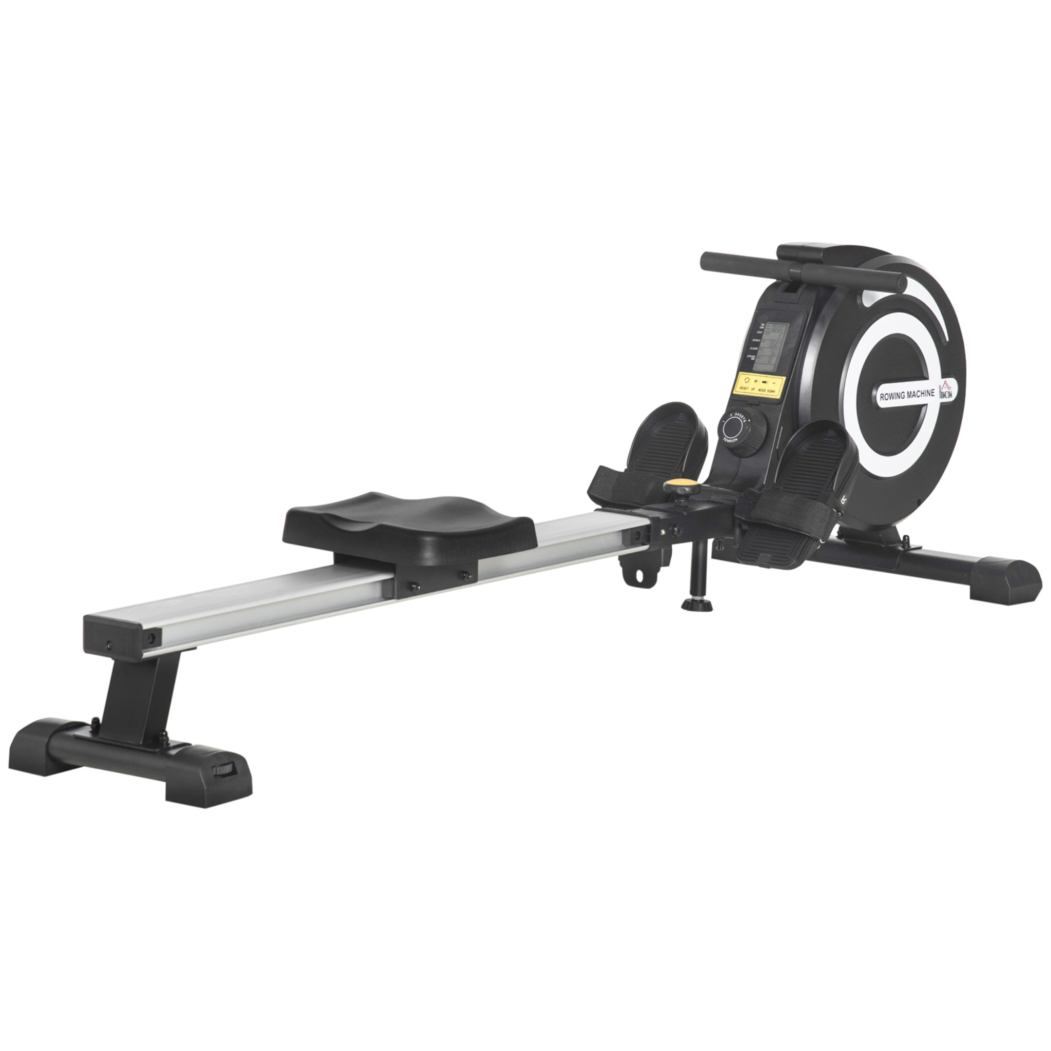 Máquina de Remo Plegable con 8 Niveles de Resistencia Magnética Volante de 4kg Monitor LCD Carga 120kg para Fitness Entrenamiento en Casa Acero Aluminio 185x58x57 cm Negro y Plata