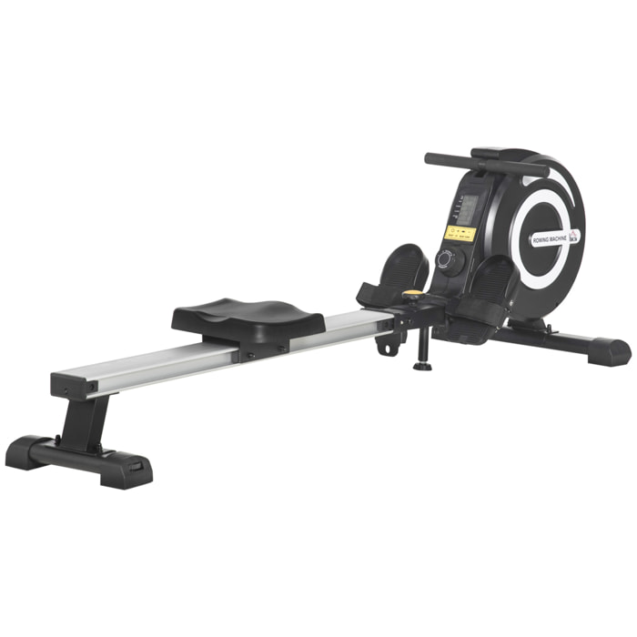 Máquina de Remo Plegable con 8 Niveles de Resistencia Magnética Volante de 4kg Monitor LCD Carga 120kg para Fitness Entrenamiento en Casa Acero Aluminio 185x58x57 cm Negro y Plata