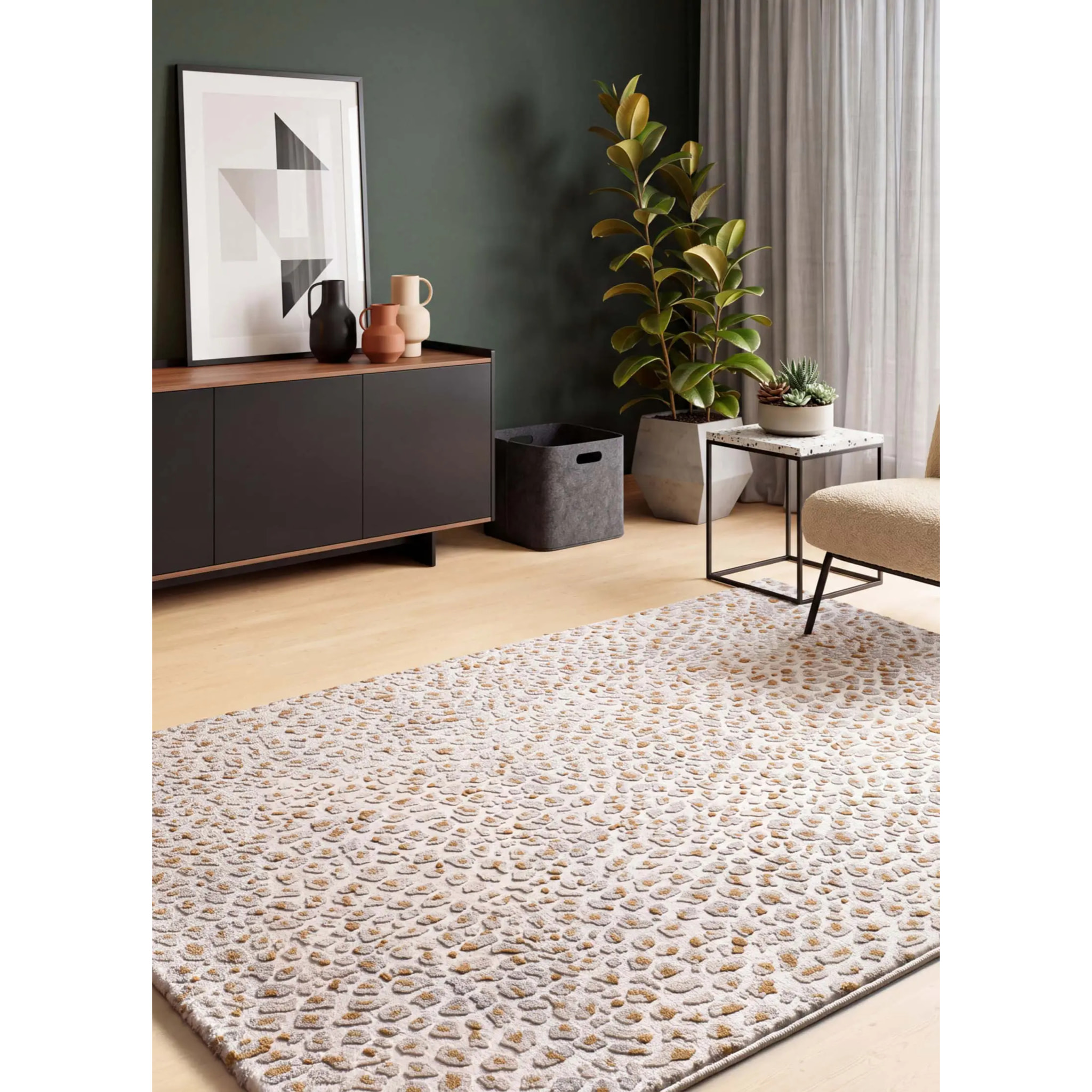 AMARA Alfombra moderna con relieve plata, varias medidas disponibles.