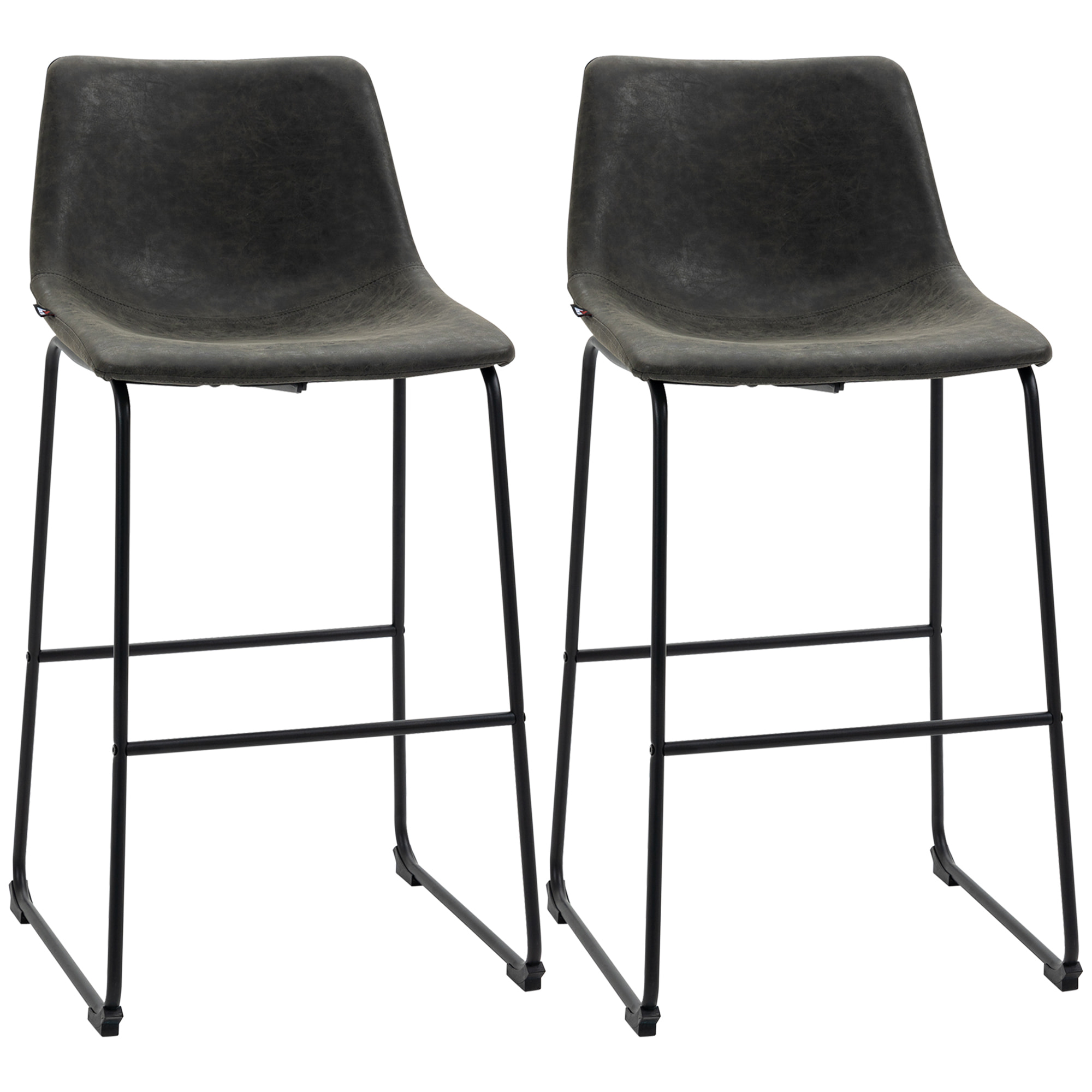 HOMCOM 2 Taburetes Altos de Cocina Tapizado en PU Taburetes de Bar con Respaldo Patas de Acero y Reposapiés para Comedor Carga 110 kg 47x54x99 cm Gris Oscuro