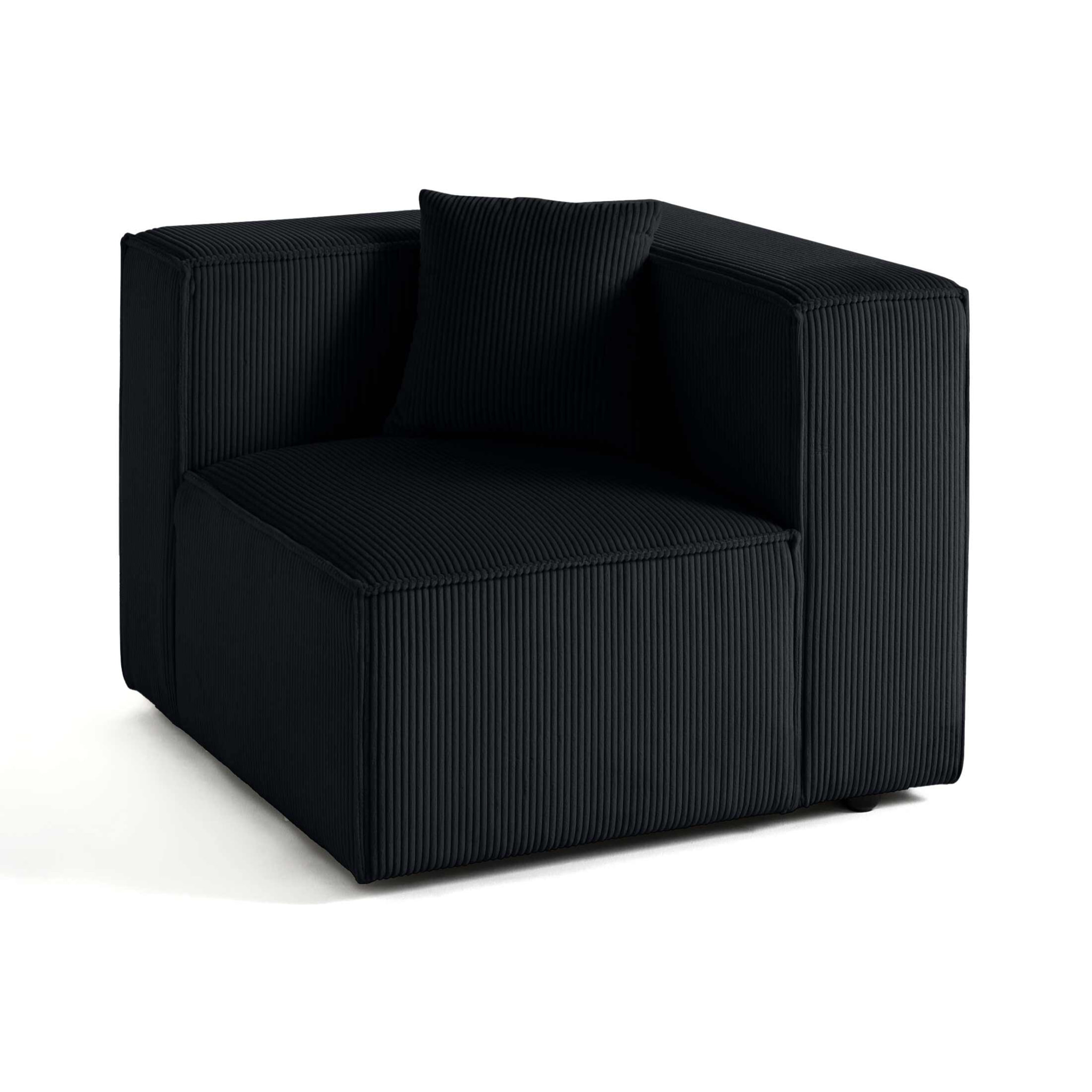 Arty - module d'assise droit - en velours côtelé - Noir