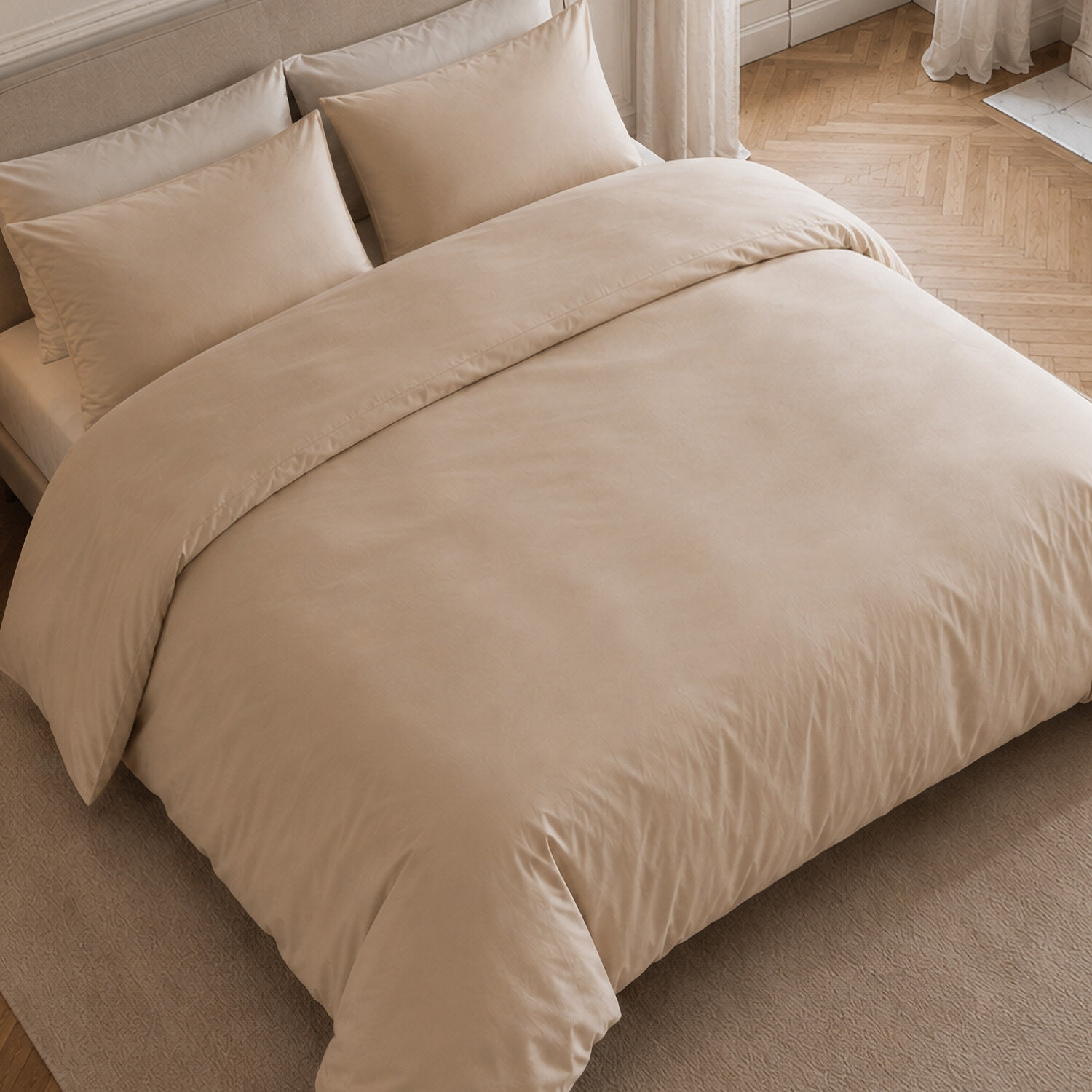Drap housse 100% percale de coton beige- Finesse