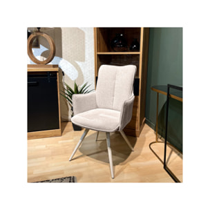 Chaise pivotante 180° avec accoudoirs tissu doux et pieds métal - TOMA