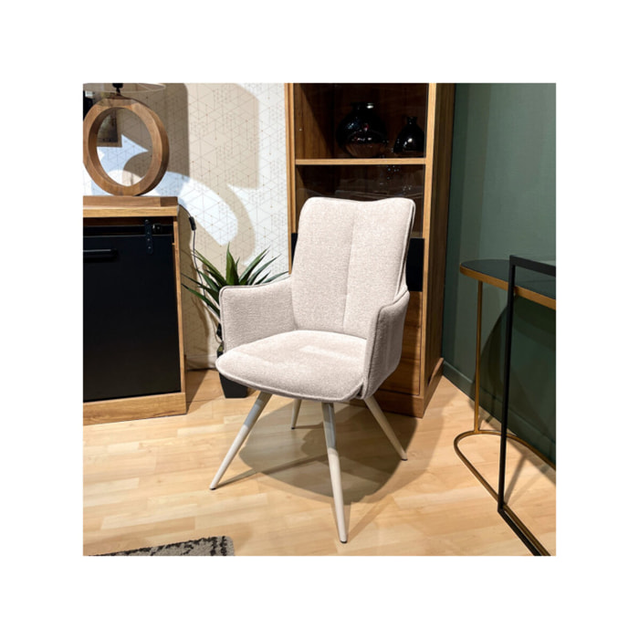 Chaise pivotante 180° avec accoudoirs tissu doux et pieds métal - TOMA