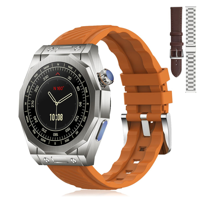 Smartwatch Z83 Max con triplo bracciale. Schermo AMOLED, schermo diviso, chiamate BT. Temperatura, tensione, ecc. Modalità sportive.