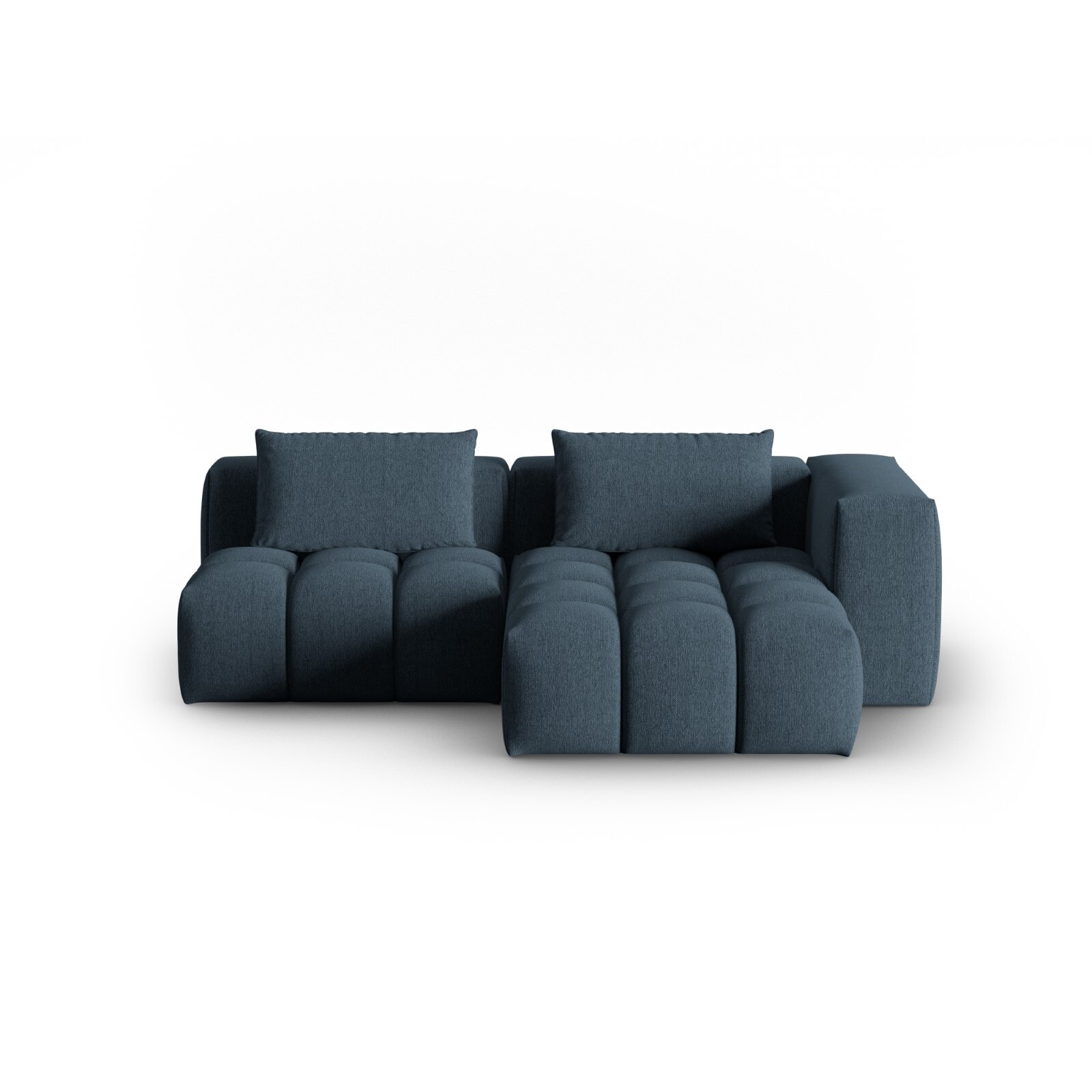 Canapé d'angle droit modulable "Lorella" 3 places en tissu structurel bleu foncé