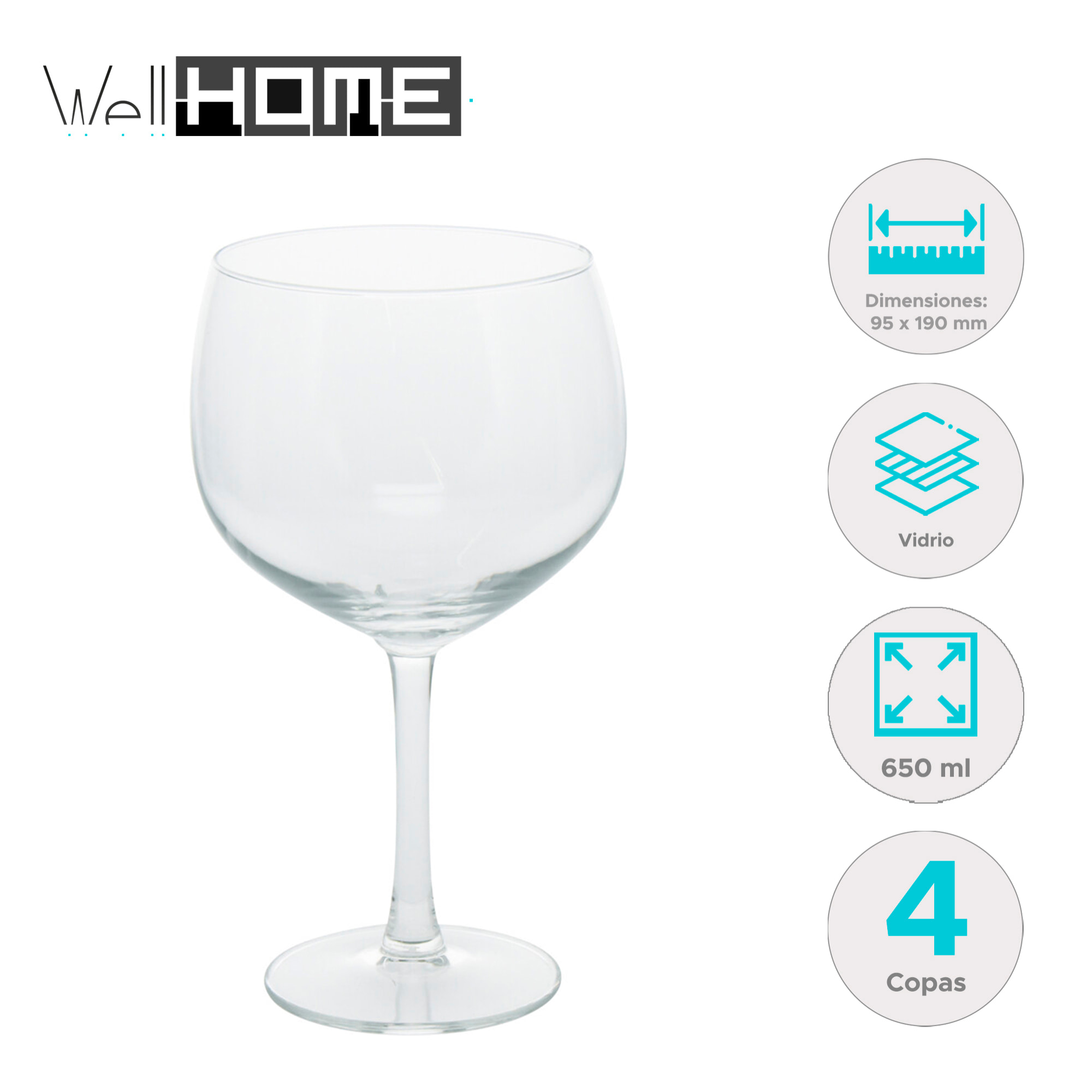 Set de 4 copas de gin tonic de vidrio - capacidad de 650ml - diámetro de 8cm - juego de vasos para cócteles premium