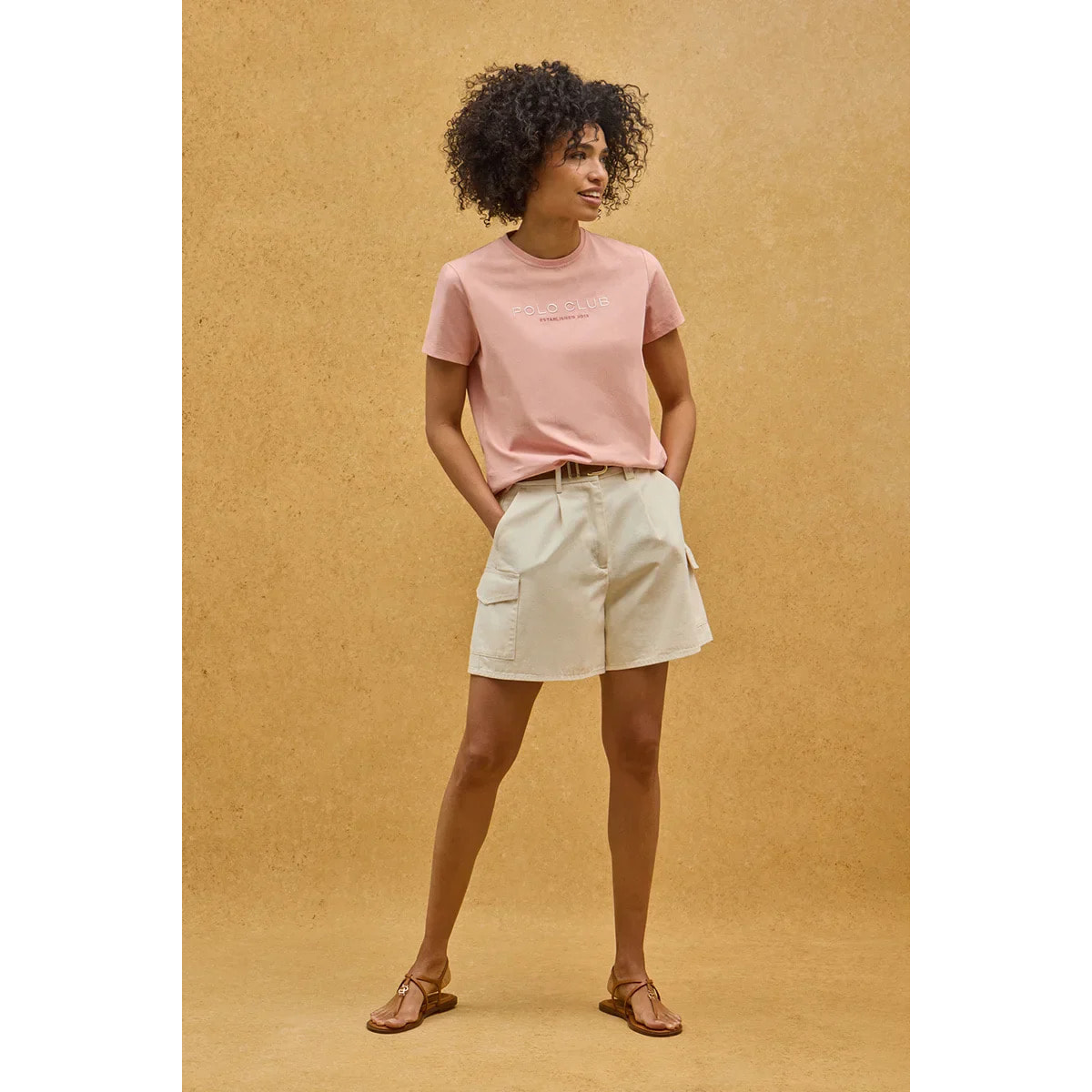 Maglietta rosa pallido a maniche corte con ricamo Established 2012 Polo Club