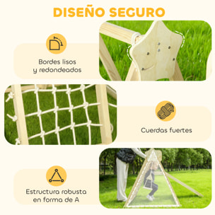 Tobogán Infantil 5 en 1, Estructura de Escalada de Madera con Tobogán, Columpio, Aro de Baloncesto, Tabla, Red de Escalada, Parque Plegable para Niños de 3-6 Años, Interior, Exterior, Natural